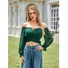 image:imageScarlet Darkness Women Off the Shoulder Crop Tops Long Sleeve Shirt BlouseVerdant Green