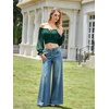image:imageScarlet Darkness Women Off the Shoulder Crop Tops Long Sleeve Shirt BlouseVerdant Green