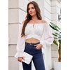 image:imageScarlet Darkness Women Off the Shoulder Crop Tops Long Sleeve Shirt BlouseWhite