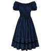 image:imageScarlet Darkness Womens Gothic Pirate Corset A Line Midi Dress with PocketsBlack and Blue Stripe