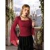 image:imageScarlet Darkness Womens Mesh Top 2026 Long Sleeve Renaissance BlousesWine