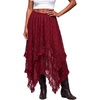 image:imageScarlet Darkness Lace Skirt for Women Asymmetrical Flowy Boho Maxi SkirtsRed