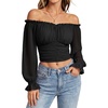 image:imageScarlet Darkness Off The Shoulder Tops for Women Crop Long Sleeve BlousesBlack