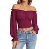 image:imageScarlet Darkness Off The Shoulder Tops for Women Crop Long Sleeve BlousesWine