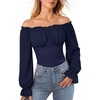 image:imageScarlet Darkness Peasant Blouses for Women Chiffon Off Shoulder Fall TopsDark Blue
