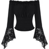 image:imageScarlet Darkness Renaissance Shirt Women Bell Sleeve Off the Shoulder TopBlack