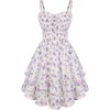image:imageScarlet Darkness Smocked Floral Sundresses Women Teens Summer Spring DressWhite Purple Floral