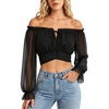 image:imageScarlet Darkness Women Off the Shoulder Crop Tops Long Sleeve Shirt BlouseBlack