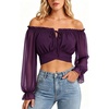 image:imageScarlet Darkness Women Off the Shoulder Crop Tops Long Sleeve Shirt BlouseDeep Purple