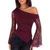 image:imageScarlet Darkness Womens Off The Shoulder Tops Lace Y2K Fall Going Out TopsDark Wine