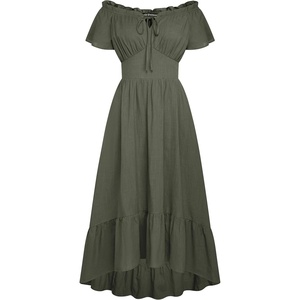 image:imageScarlet Darkness Off Shoulder Flutter Sleeve Renaissance Peasant Midi DressArmy Green