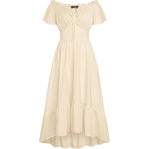 image:imageScarlet Darkness Off Shoulder Flutter Sleeve Renaissance Peasant Midi DressBeige