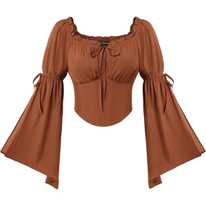 image:imageScarlet Darkness Women Renaissance Corset Bell Sleeve Off Shoulder TopsPumpkin Orange