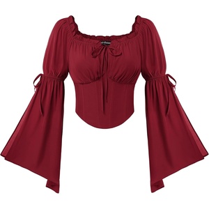 image:imageScarlet Darkness Women Renaissance Corset Bell Sleeve Off Shoulder TopsWine