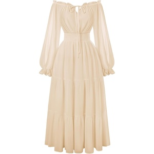 image:imageScarlet Darkness Women Renaissance Off Shoulder Split Sleeve Maxi DressApricot