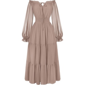 image:imageScarlet Darkness Women Renaissance Off Shoulder Split Sleeve Maxi DressKhaki