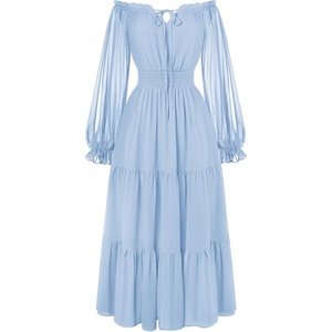 image:imageScarlet Darkness Women Renaissance Off Shoulder Split Sleeve Maxi DressLight Blue