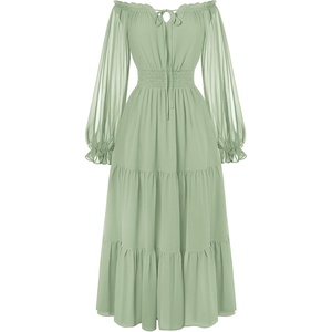 image:imageScarlet Darkness Women Renaissance Off Shoulder Split Sleeve Maxi DressLight Green