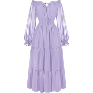 image:imageScarlet Darkness Women Renaissance Off Shoulder Split Sleeve Maxi DressLight Purple