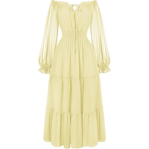 image:imageScarlet Darkness Women Renaissance Off Shoulder Split Sleeve Maxi DressLight Yellow