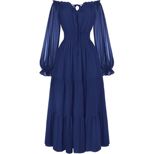 image:imageScarlet Darkness Women Renaissance Off Shoulder Split Sleeve Maxi DressNavy Blue