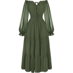 image:imageScarlet Darkness Women Renaissance Off Shoulder Split Sleeve Maxi DressOlive Green