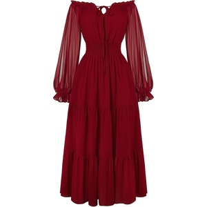 image:imageScarlet Darkness Women Renaissance Off Shoulder Split Sleeve Maxi DressWine
