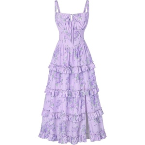 image:imageScarlet Darkness Womens Floral Corset Dress 2026 Summer Milkmaid SundressPurple Rose Floral