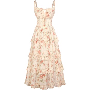 image:imageScarlet Darkness Womens Floral Corset Dress 2026 Summer Milkmaid SundressSunset Coral Floral