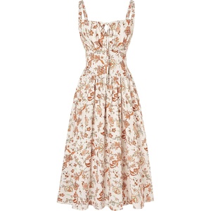 image:imageScarlet Darkness Womens Floral Corset Dress with Pockets for Summer SpringBeige Orange Floral