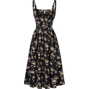 image:imageScarlet Darkness Womens Floral Corset Dress with Pockets for Summer SpringBlack Beige Floral