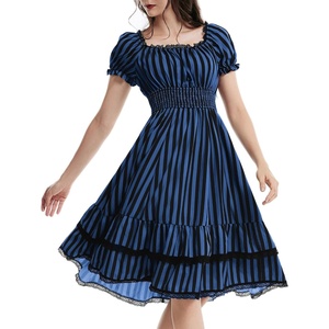 image:imageScarlet Darkness Womens Gothic Pirate Corset A Line Midi Dress with PocketsBlack and Blue Stripe