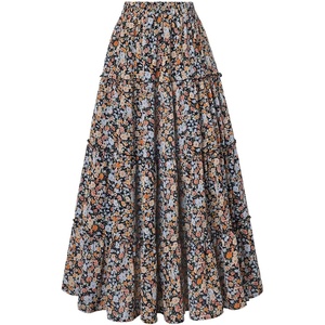 image:imageScarlet Darkness Womens High Waist Floral Tiered Maxi Skirt with PocketsBlack Multi Floral