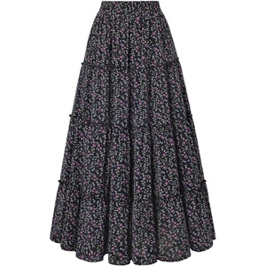 image:imageScarlet Darkness Womens High Waist Floral Tiered Maxi Skirt with PocketsBlack Purple Floral