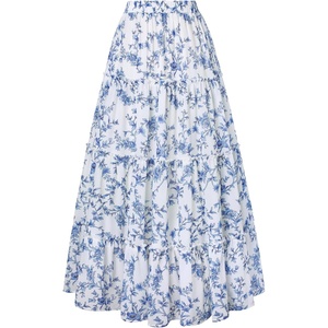 image:imageScarlet Darkness Womens High Waist Floral Tiered Maxi Skirt with PocketsBlue White Floral