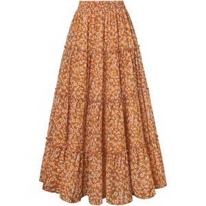 image:imageScarlet Darkness Womens High Waist Floral Tiered Maxi Skirt with PocketsMustard Yellow Floral