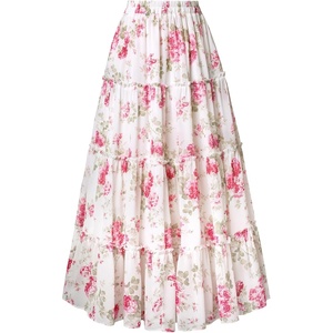 image:imageScarlet Darkness Womens High Waist Floral Tiered Maxi Skirt with PocketsPink White Floral