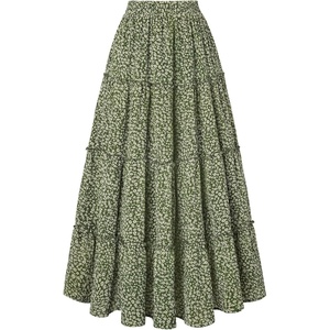image:imageScarlet Darkness Womens High Waist Floral Tiered Maxi Skirt with PocketsSage Green Floral