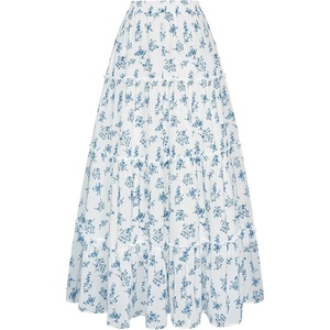 image:imageScarlet Darkness Womens High Waist Floral Tiered Maxi Skirt with PocketsWhite Blue Floral