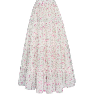 image:imageScarlet Darkness Womens High Waist Floral Tiered Maxi Skirt with PocketsWhite Pink Floral