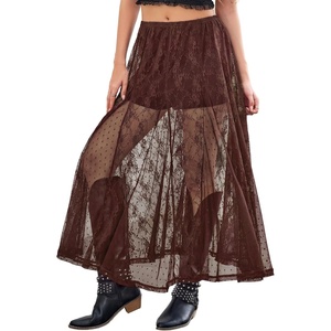 image:imageScarlet Darkness Womens Lace Sheer Long Maxi Skirt A Line Gothic SkirtFriar Brown