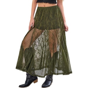 image:imageScarlet Darkness Womens Lace Sheer Long Maxi Skirt A Line Gothic SkirtOlive Green