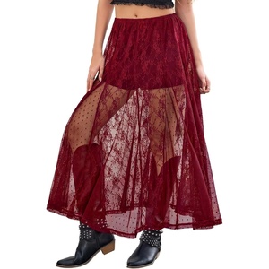 image:imageScarlet Darkness Womens Lace Sheer Long Maxi Skirt A Line Gothic SkirtRed