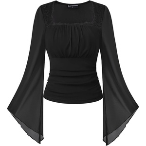 image:imageScarlet Darkness Womens Mesh Top 2026 Long Sleeve Renaissance BlousesBlack