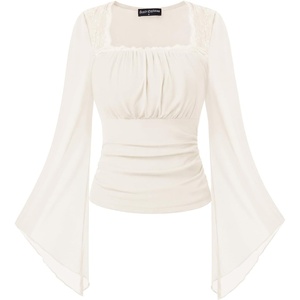 image:imageScarlet Darkness Womens Mesh Top 2026 Long Sleeve Renaissance BlousesWhite